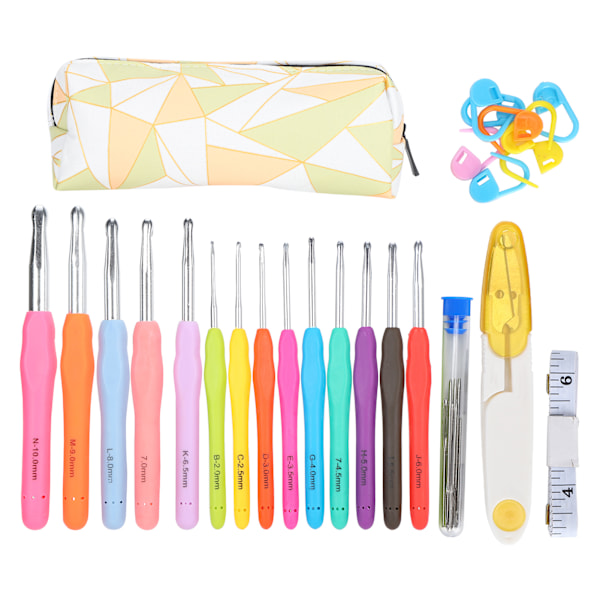 Virka nål set TPR mjukt handtag nålar kit DIY stickning verktyg hushållsartiklar C4-diamantväska