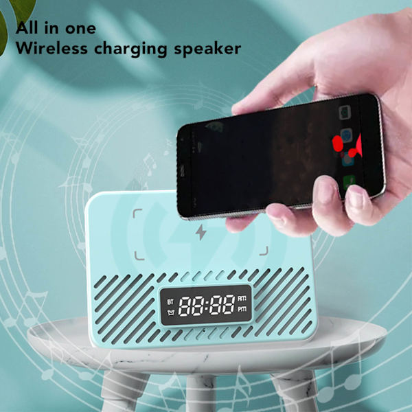 Trådlös laddningsstation 15W 3 i 1 trådlös telefonladdare med Bluetooth-högtalare Digital väckarklocka Blue