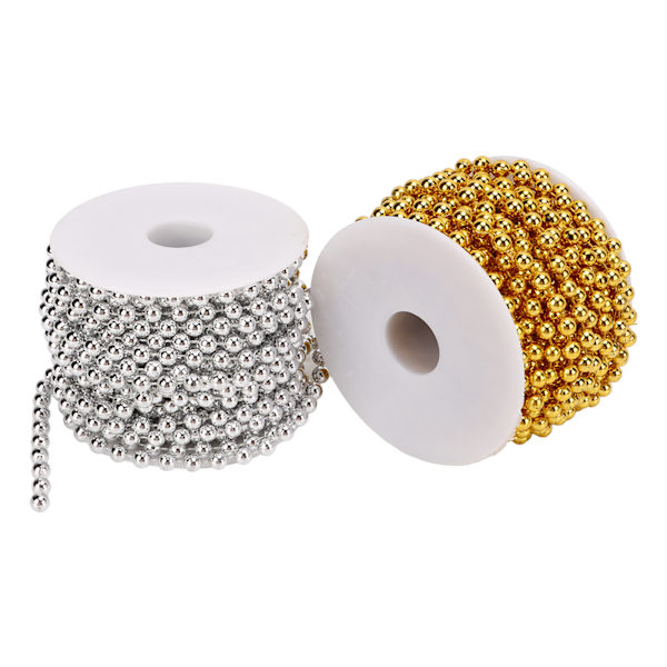 2 st Craft Pearl String Guld och Silver 10,9yd Lång 0,2in Rund Faux Pearl Blank Glansfullt Används i Vit Pearl Garland