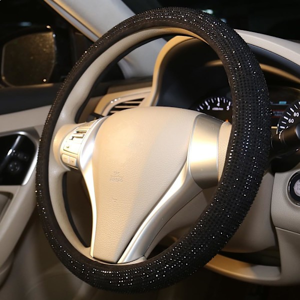 Auton bling-bling-ohjauspyörän suojus naisille tytöille viininpunainen 15 tuumaa universaali punainen kristalli strassi timantti bling-bling-tarvikkeet An Black