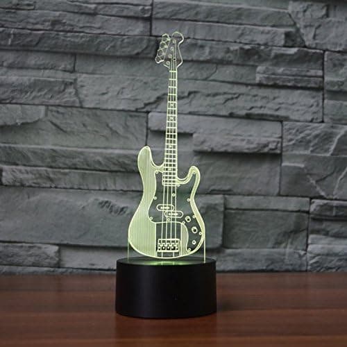3D Basguitar Natlampe Bord Skrivebord Optisk Illusion Lamper