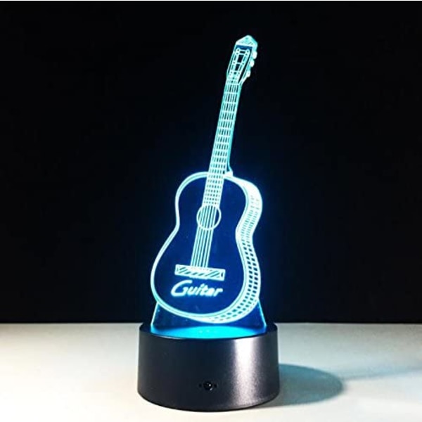 Gitarr 3D Visuell Modell Illusion Lampa LED 7 Färgväxlande Nyhet Sovrum Nattlampa Musik Heminredning