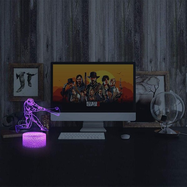 Baseball nattlys for gutter, LED 3D illusjonsbordlampe med fjernkontroll, 16 fargeendrende nattlampe for soveromsdekorasjon