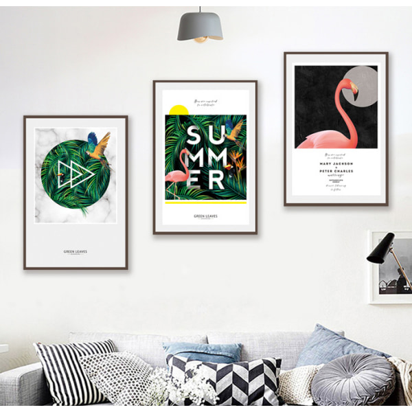 Sommar Flamingo Väggkonst Canvas Tryck Affisch, Enkelt Mode Konst Ritning Dekor
