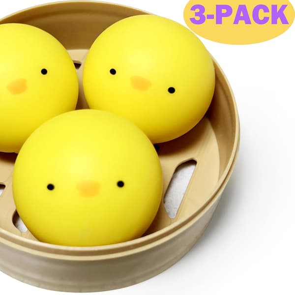 3-pack Mini Kycklingdumpling Squishy Fidget Leksaker, Stresslindrande Klämbollar för Barn, Påskkycklingar Korgfyllare Sensoriska Fidget Leksaker