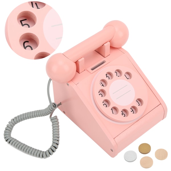 Børnesimuleringstelefon Pink Old Fashioned Rotatable Dial Telefon Retro Design Træsimulering Retro Dial TelefonPink