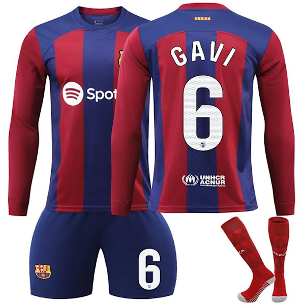 Barcelona Hemmamatchtröja med långa ärmar för barn - säsong 23-24 No.6 Gavi 2XL