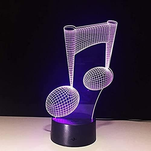 Musikfans Gave 3D Lampe 7 Farver Optisk Note Kunst Natlys med USB Kabel, Sengelampe