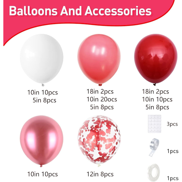 Rød ballonbue guirlande sæt - 5 10 18 tommer balloner forskellige størrelser DIY dekorationssæt perfekt til fødselsdag bryllup og events Red