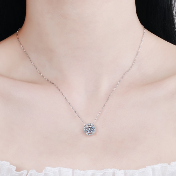 Moissanite Hänge Halsband 1CT S925 Silver D Färg Ideal Cu