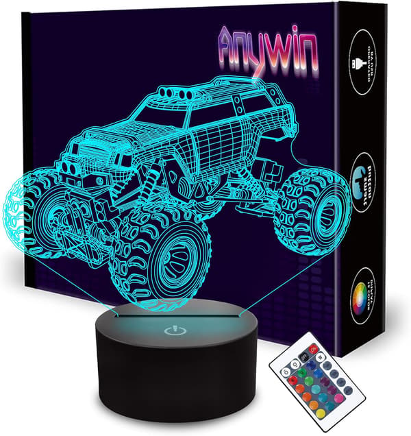Monster Trucks för pojkar, 3D nattlampor för barn