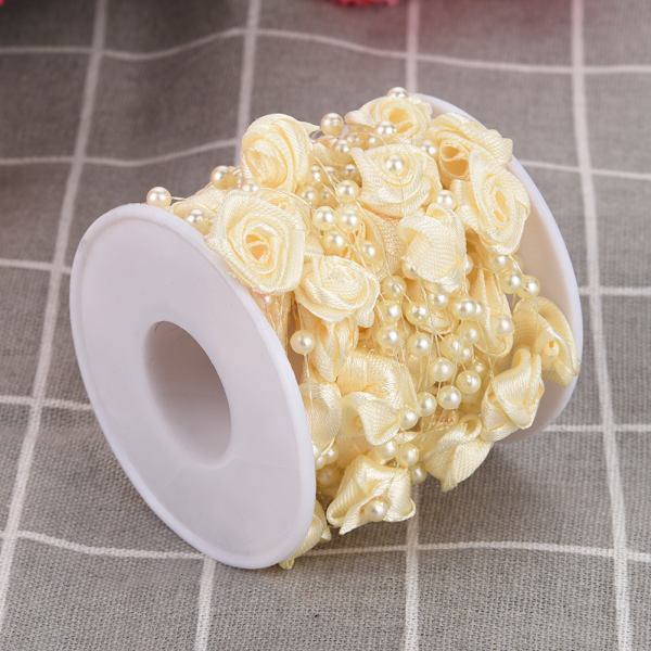 10m/rulla Ruusu Tekohelmi Lankahelmet Garland String DIY Hääkoristelu beige