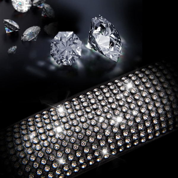 Diamantsvart Läder Rattkåpa, med Bling Kristallstrass Universell Passform 14\" 1/2-15\" Kristallglitter för Kvinnor Spark Black and Silver Diamond