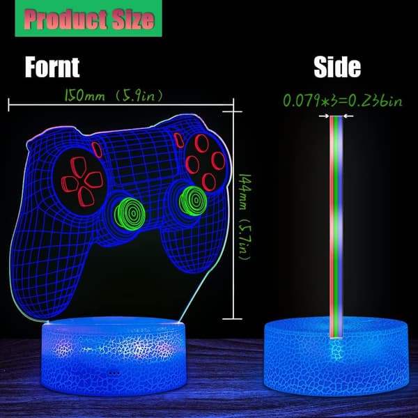 3 i 1 Oppgradert Gamepad Videospillrom Dekor 3D Nattlys