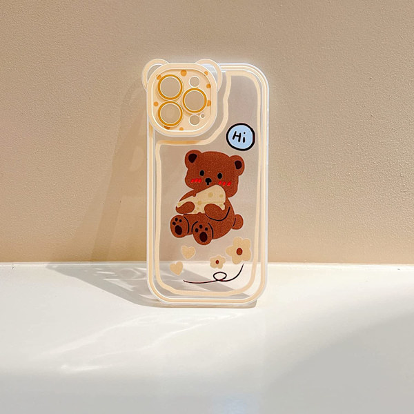 Kompatibel med iPhone 12proCase Transparent Söt Björnhuvud