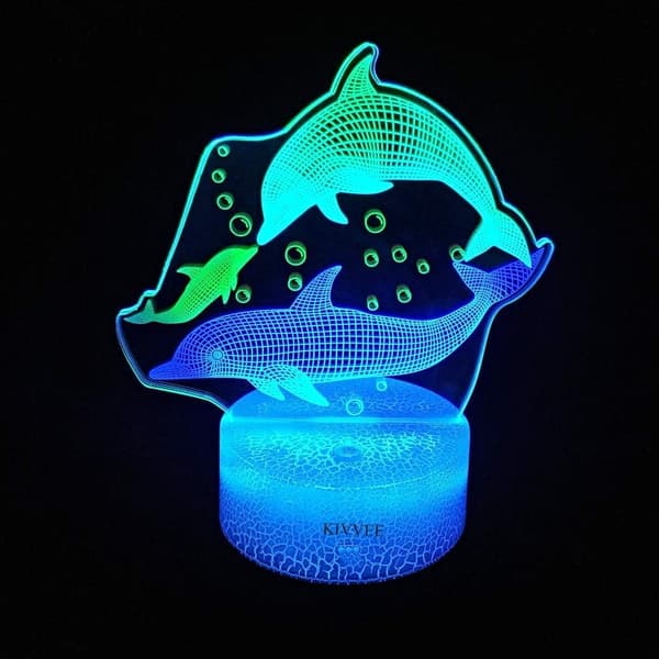 Delfin 3D Illusjonslampe Nattlys Visuell Bordlampe Dynami