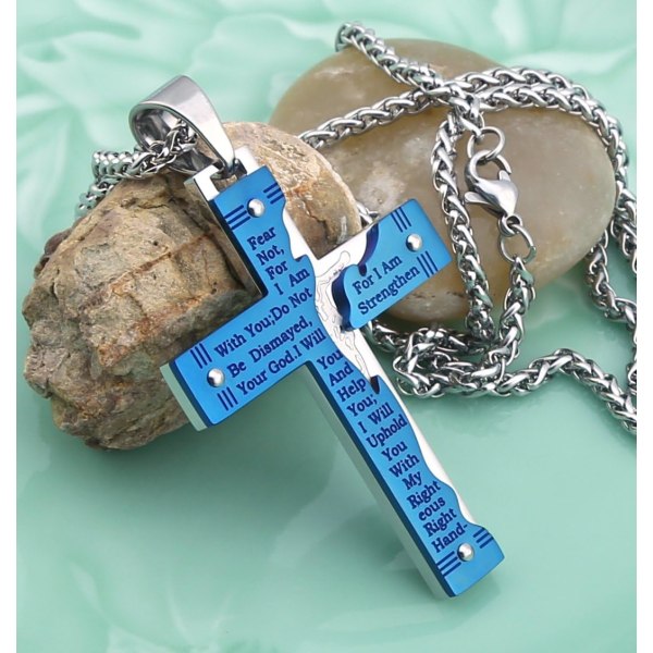Halsband med Jesus Kristus kors i rostfritt stål för män Blue