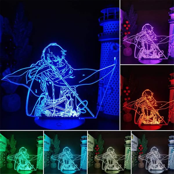 Nye 3D LED Natlamper Levi Ackerman Anime LAMPE 7/16 Farver