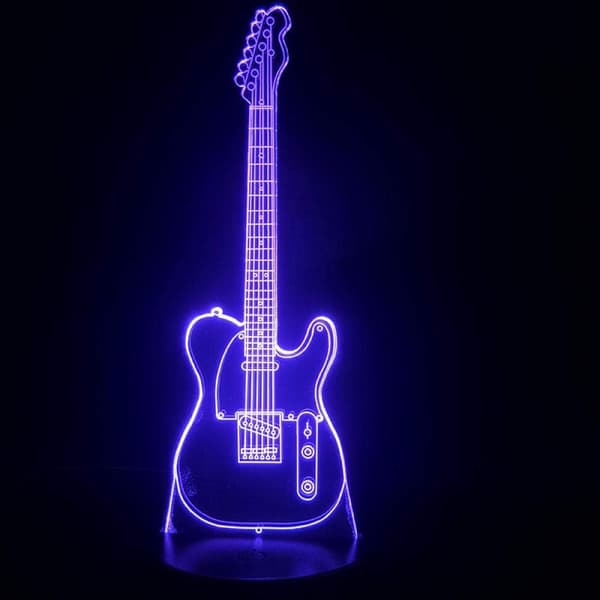 3D Guitar Natlampe Lampe Illusion Led 7 Farveskiftende Tou