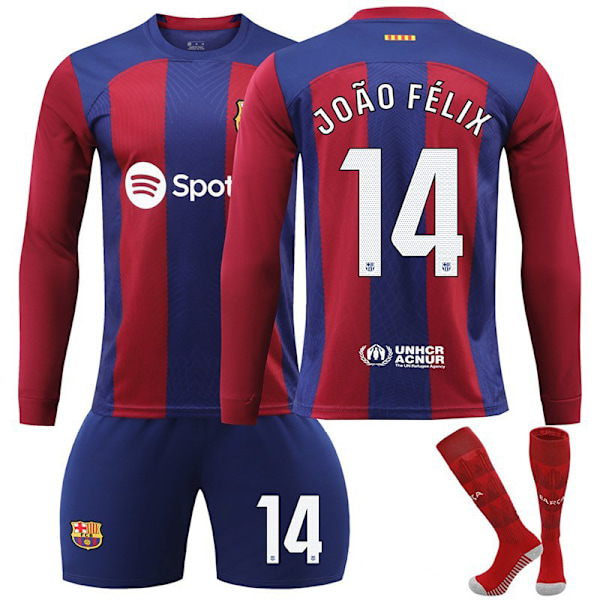 Barcelona Hemmamatchtröja med långa ärmar för barn - säsong 23-24 No.14 Joao Felix 22