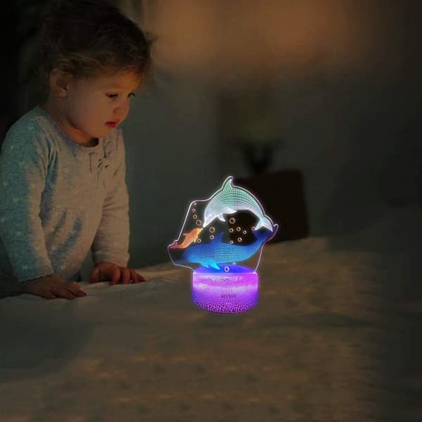 Delfin 3D Illusionslampe Natlys Visuel Bordlampe Dynami