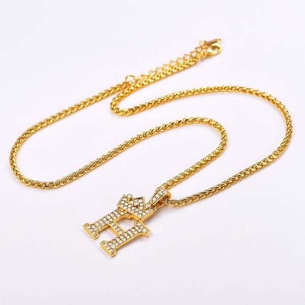 Krone Initial A-Z Halskæde, Iced Out Bogstav Vedhæng med 22-24 Tommer Kæde, Mænd Kvinder Bling Hip Hop Alfabet Navn Smykker Gave Store Initialer Halskæder H 18K Gold