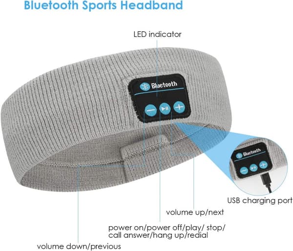 Sovende hodebånd Bluetooth trådløse hodetelefoner med mikrofon, ultramykt hodebånd for sidesovere trening løping jogging (grå)