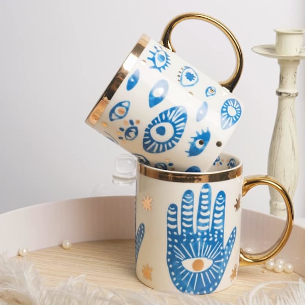 Ondt Øje Keramik Kaffekrus 385 ml Perfekt til Cappuccino Latte Te Øl Varme og kolde drikke, Kaffekopper til hjem og kontor, Opvask Eyes