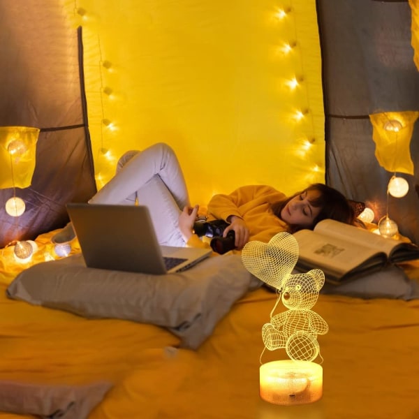 Björn 3D nattlampa, 16 färger, smart touch och fjärrkontroll