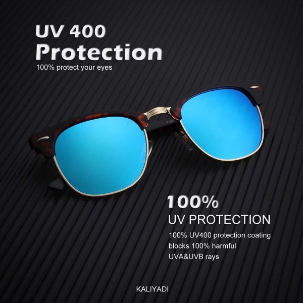 Polariserte solbriller for menn og kvinner, halvrammet innfatning, solbriller for kjøring, UV-blokkering Tortoise & Blue