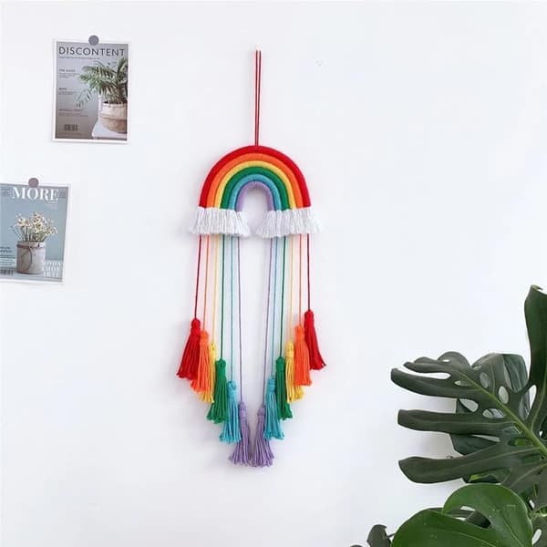 Regnbågs väggbonad, dekorativ gobeläng för babyrum, barnkammare, hem, röd regnbåge Red Rainbow