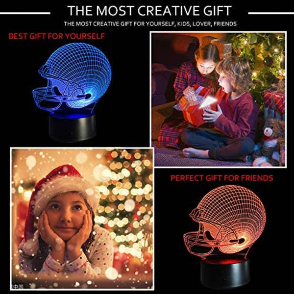 Fodboldhjelm 3D Lampe Optisk Illusion Lys, Ticent 7 Farver
