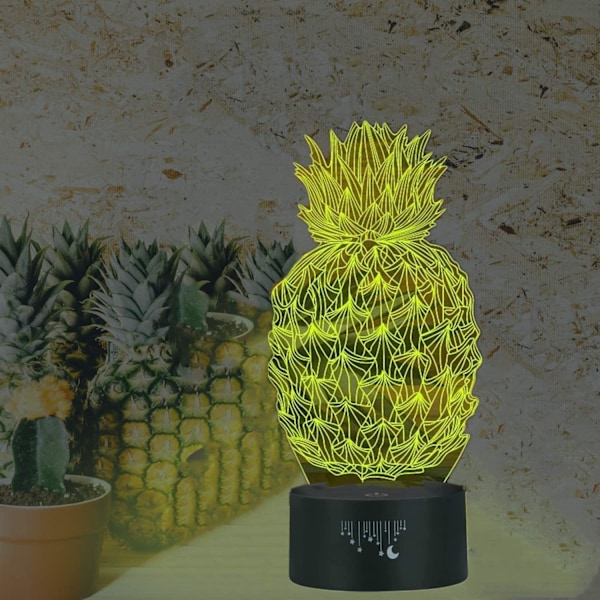 Ananas nattlys, Rquite Ananas nattlampe for barnerom, 3D optisk illusjonslampe med berøringsbryter