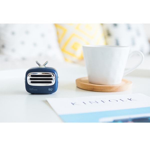 Retro Bluetooth-højttaler, vintage-indretning, lille trådløs blå