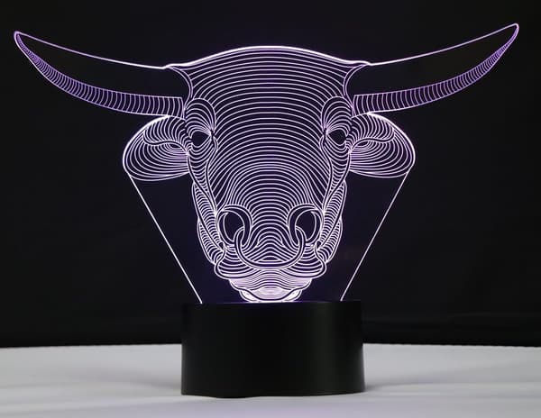 Kvæg 3D Natlampe 7 Farve LED Touch Bord Skrivebordslamper Ene