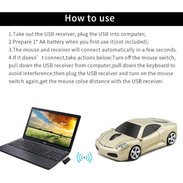 2,4 GHz trådlös bilformad mus 3D optisk spelmus USB M