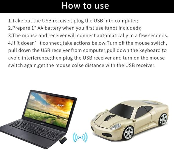 2.4 GHz trådløs bilformet mus 3D optisk spillmus USB M