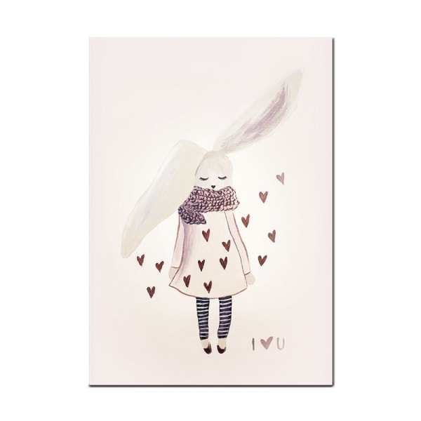 Tecknad Fairy Rabbit 4 väggkonst Canvas Print affisch, enkel söt akvarellkonst