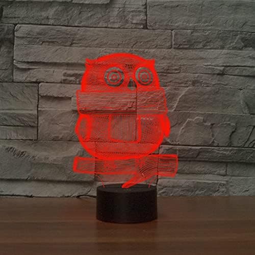 Hemdekoration Söt Uggla 3D-lampa 7 Färger Optisk Illusion A