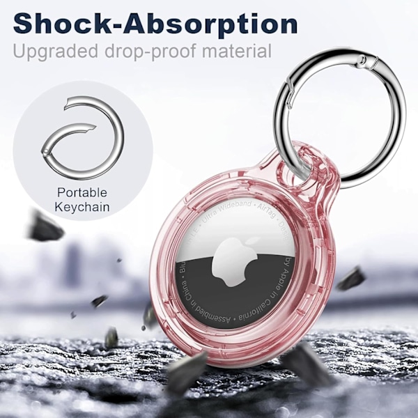 【2 kappaletta】 Airtag-pidike Air Tag -kotelo avaimenperällä, naarmuuntumaton Airtags-avaimenperä Apple Air Tagseille, Airtag-tarvikkeet GPS-esineiden paikannuslaitteelle, Clear Clear Pink
