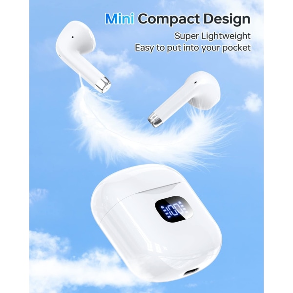 Langattomat nappikuulokkeet, Bluetooth 5.3 -kuulokkeet 40 tunnin toistoajalla latauskotelolla, IPX5-vedenpitävät stereo-nappikuulokkeet mikrofonilla iPhone Andr A-White