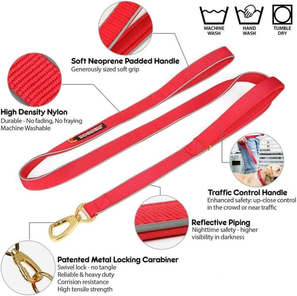 Klassisk dobbelt hundesnor, cirka 1,5 meter lang og 2,5 cm bred Red