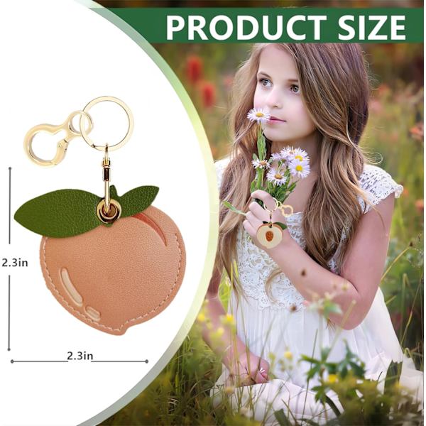 Læder nøgleringholder etui kompatibel med Apple AirTag, sød beskyttende Air Tag cover med nøglering, anti-scratch finder GPS tracker etui til Peach b