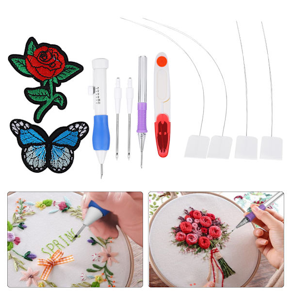 Punch Needle Set Broderisting Sømstikk Håndverk Verktøy TPR Håndtak DIY Sytråd Træanordning