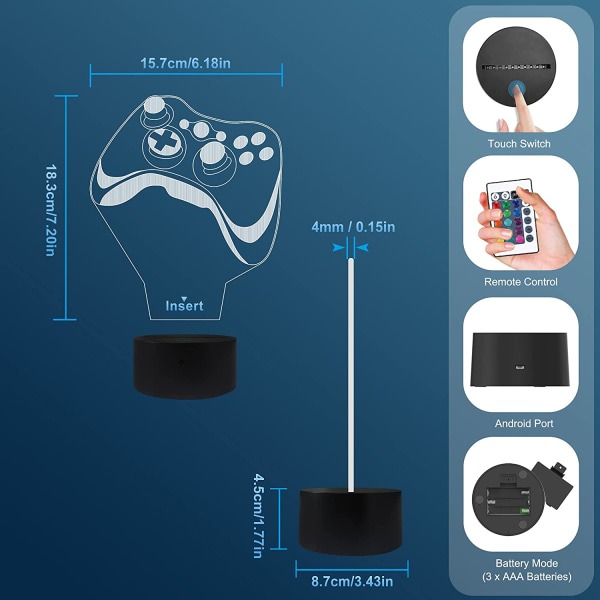 Attivolife Gamepad 3D Lampe, Hologram Illusion Controller Natlampe til Børn