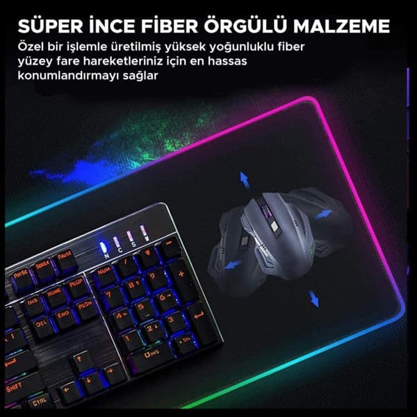 Stor RGB LED-belyst spillmatte for spill, musematte med sklisikker bunn 40x90cm