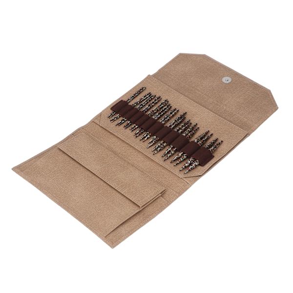Stickningsnålar Set Avtagbara Cirkulära Leopardmönstrade Stickningsnålar Tröja Nålmått Knappar PU Väska Virkningsset Khaki PU Väska