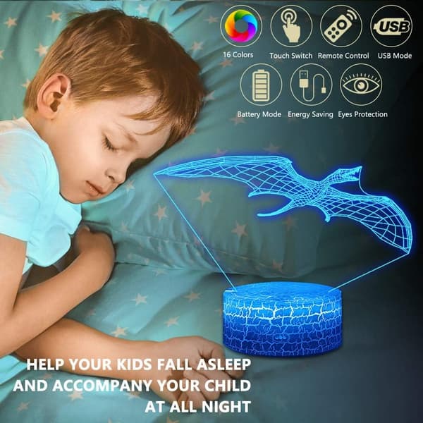 4 stk. 3D Dinosaur Natlampe, ATTOE Led Illusionslampe 16 Co