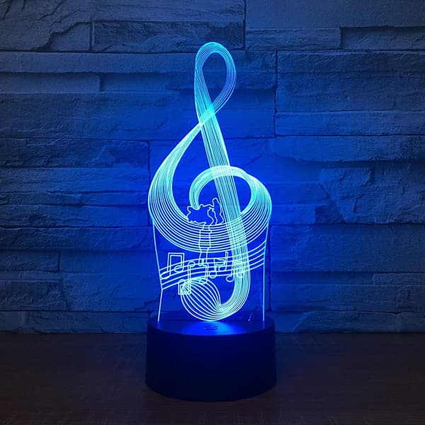 Musiknote 3D Natlampe, 7 Farver Skiftende Optisk Illusion