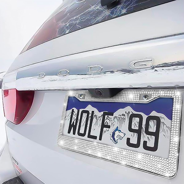 Bling Bilskilt Ramme, Håndlavet Krystal Rustfrit Stål Nummerplade Ramme, Funklende, Holdbar, Universal Pasform, Biltilbehør til Piger, W White